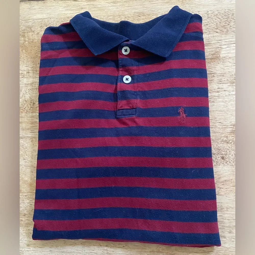 Vintage Polo by Ralph Lauren Boy’s Sz M‎ Navy/Maroon Stripe Short Sleeve Polo